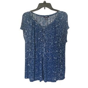 Chaps Womens Short Sleeve Laced Tie Neck Patterned Top Size Large